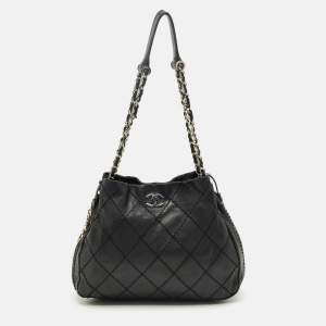 Pre Owned Chanel Black Wild Stitch Quilted Leather CC Expandable Bag