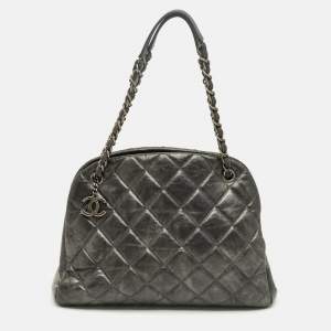 Pre Owned Chanel Grey Quilted Aged Leather Large Just Mademoiselle Bag