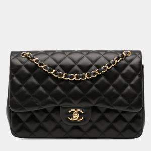 Pre Owned Chanel Black Jumbo Classic Lambskin Double Flap