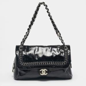 Pre Owned Chanel Black Patent Leather Luxe Ligne Flap Bag