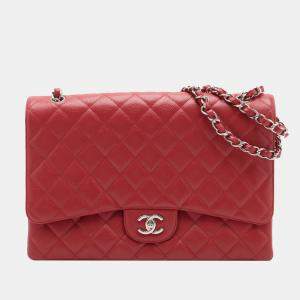 Pre Owned Chanel Red Maxi Classic Caviar Single Flap