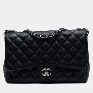 Pre Owned Chanel Black Jumbo Classic Caviar Single Flap