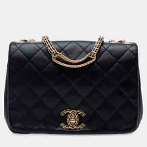 Pre Owned Chanel Black Quilted Lambskin On And On Chain Flap