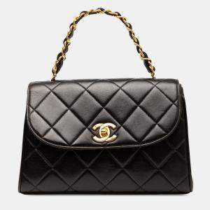 Pre Owned Chanel Black CC Quilted Lambskin Handbag