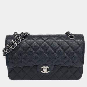 Pre Owned Chanel Black Leather Caviar Classic Medium