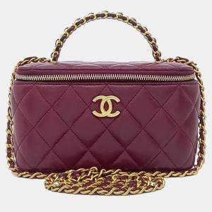 Pre Owned Chanel Burgundy Leather Top Handle Vanity Crossbody Bag
