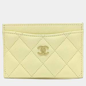 Pre Owned Chanel Yellow Leather Caviar Card Holder