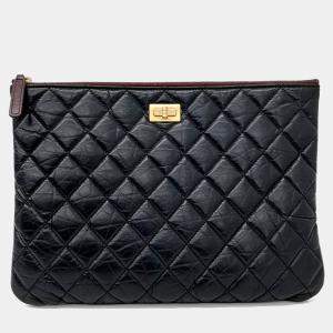 Pre Owned Chanel Black Leather Vintage Clutch New Medium