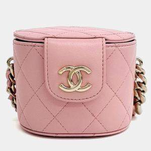 Pre Owned Chanel Pink Leather Vanity Cosmetic Mini Crossbody Bag
