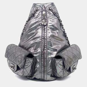 Pre Owned Chanel Silver Leather backpack
