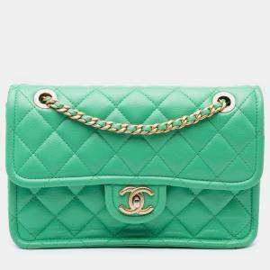 Pre Owned Chanel Green Medium Quilted Caviar Sweet Flap