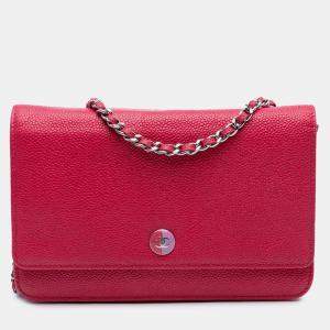 Pre Owned Chanel Pink Caviar Bicolor CC Wallet On Chain
