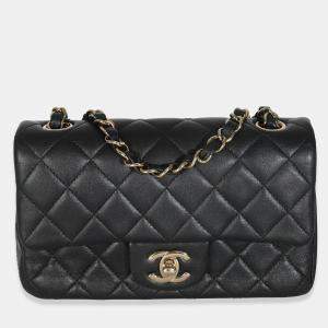 Pre Owned Chanel Black Quilted Lambskin Mini Rectangular Flap Bag