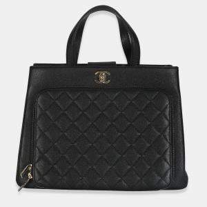 Pre Owned Chanel Black Quilted Caviar Medium Business Affinity Tote