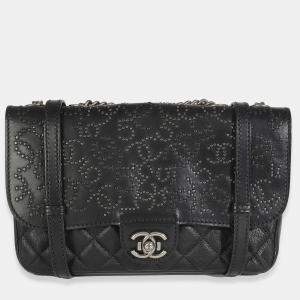 Pre Owned Chanel Black Paris Distressed Calfskin Dallas Studded Buckles Flap Bag