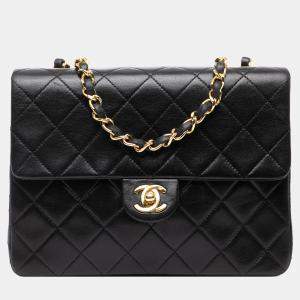 Pre Owned Chanel Black Square Quilted Lambskin Single Flap