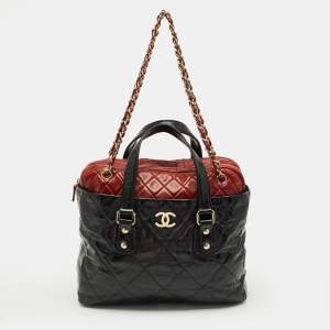 Pre Owned Chanel Black/Red Quilted Leather Portobello Frame Bag