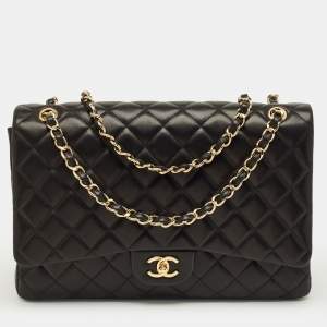 Pre Owned Chanel Black Quilted Leather Maxi Classic Single Flap Bag