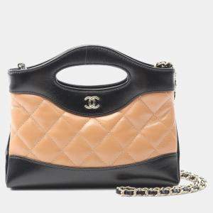 Pre Owned Chanel Chanel 31 Leather Black/Beige  Nano Shoulder Bag