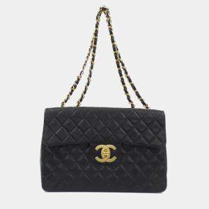 Pre Owned Chanel Black Lambskin Leather Shoulder Bag