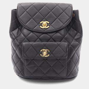 Pre Owned Chanel Matelasse Black Lambskin Leather Backpack 