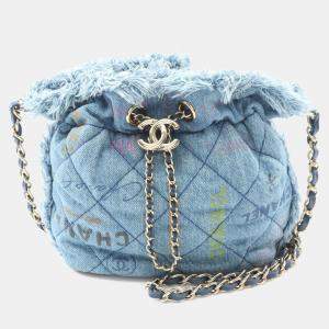Pre Owned Chanel Matelasse Blue Denim Small Bucket Shoulder Bag