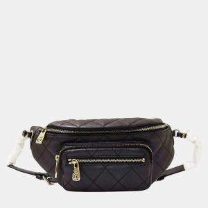 Pre Owned Chanel Matelasse Black Leather Compact  Body Waist Bag