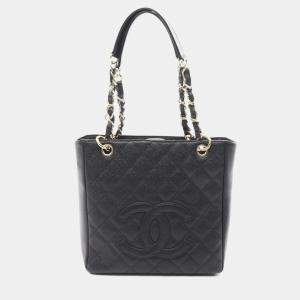 Pre Owned Chanel Matelasse Black Caviar Skin Grained Calf PST Tote