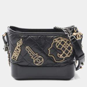 Pre Owned Chanel Gabrielle De Chanel Small Hobo Shoulder Bag Leather Black