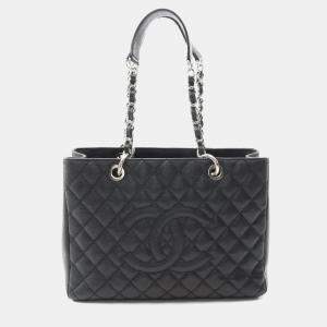 Pre Owned Chanel Matelasse Grand Shopping Gst Tote Bag In Calfskin Leather Black