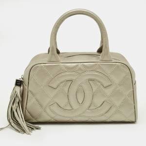Pre Owned Chanel Metallic Quilted Caviar Leather Small Tassel Bowler Bag