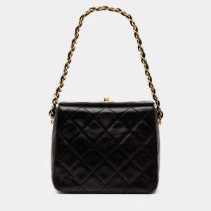 Pre Owned Chanel Black CC Quilted Lambskin Turnlock Handbag