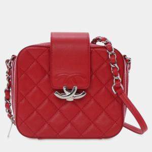 Pre Owned Chanel Red Mini Quilted Caviar CC Box Camera Bag