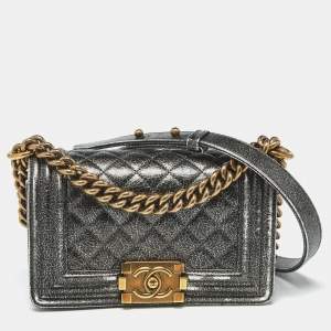 Pre Owned Chanel Metallic Quilted Leather Small Boy Flap Bag
