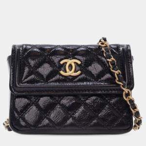 Pre Owned Chanel Black Quilted Shiny Aged Calfskin Waist Belt Bag