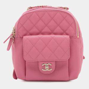 Pre Owned Chanel Pink Small Quilted Caviar CC Day Backpack