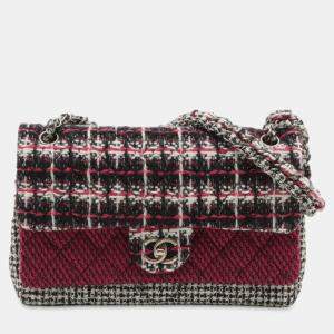Pre Owned Chanel Red Medium Classic Tweed Double Flap