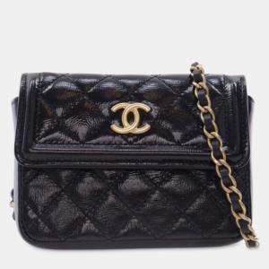 Pre Owned Chanel Black Quilted Shiny Aged Calfskin Waist Belt Bag