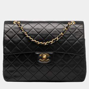 Pre Owned Chanel Black Medium Tall Classic Lambskin Double Flap