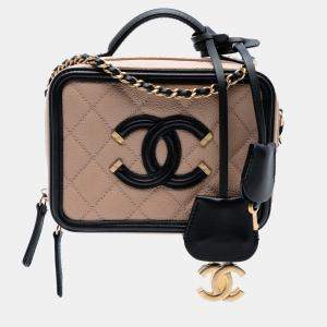 Pre Owned Chanel Brown Small Caviar CC Filigree Vanity Case