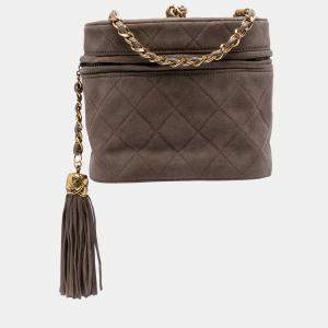 Pre Owned Chanel Quilted Suede Tassel Vanity Bag