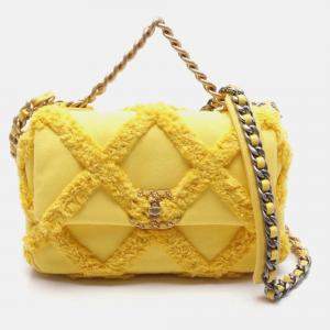 Pre Owned Chanel 19 Medium Yellow Canvas Flap Shoulder Bag