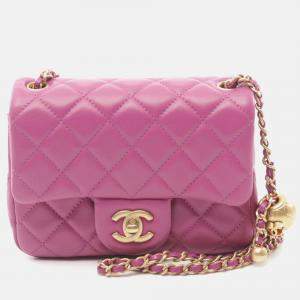 Pre Owned Chanel Pearl Crush Purple Leather Shoulder Bag