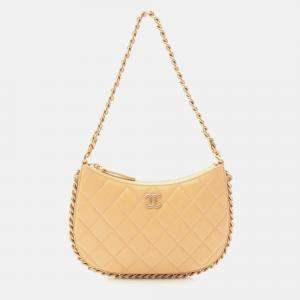 Pre Owned Chanel Chain Around Beige Leather Hobo Bag
