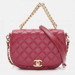 Pre Owned Chanel CC Turnlock Red Quilted Leather Chain Shoulder Bag