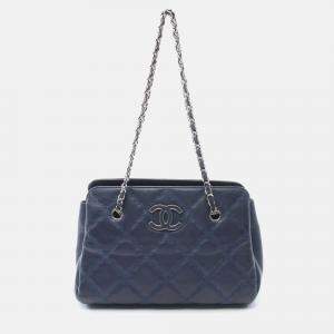 Pre Owned Chanel Ultra Stitch Blue Leather Shoulder Bag