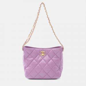 Pre Owned Chanel Pick Me Up Small Purple Lambskin Hobo Bag