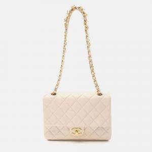 Pre Owned Chanel Flap Beige Leather Shoulder Bag