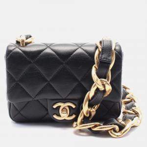 Pre Owned Chanel Funky Town Small Black Leather Flap Bag