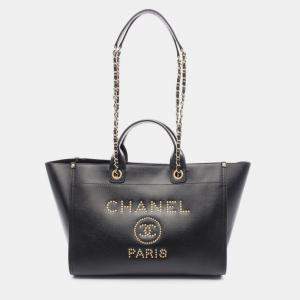 Pre Owned Chanel Deauville Black Leather Tote Bag